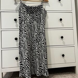 Banana Republic Black and White Asymmetrical Midi Slip Skirt